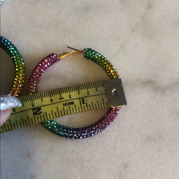 RAINBOW, SILVER, RED,GOLD RHINESTONE HOOP EARRINGS - Picture 8 of 9